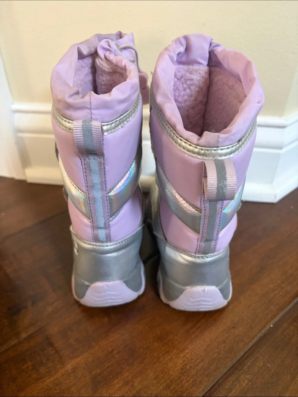 Lands' End Girls Iridescent Silver and Light Pink Winter Boots